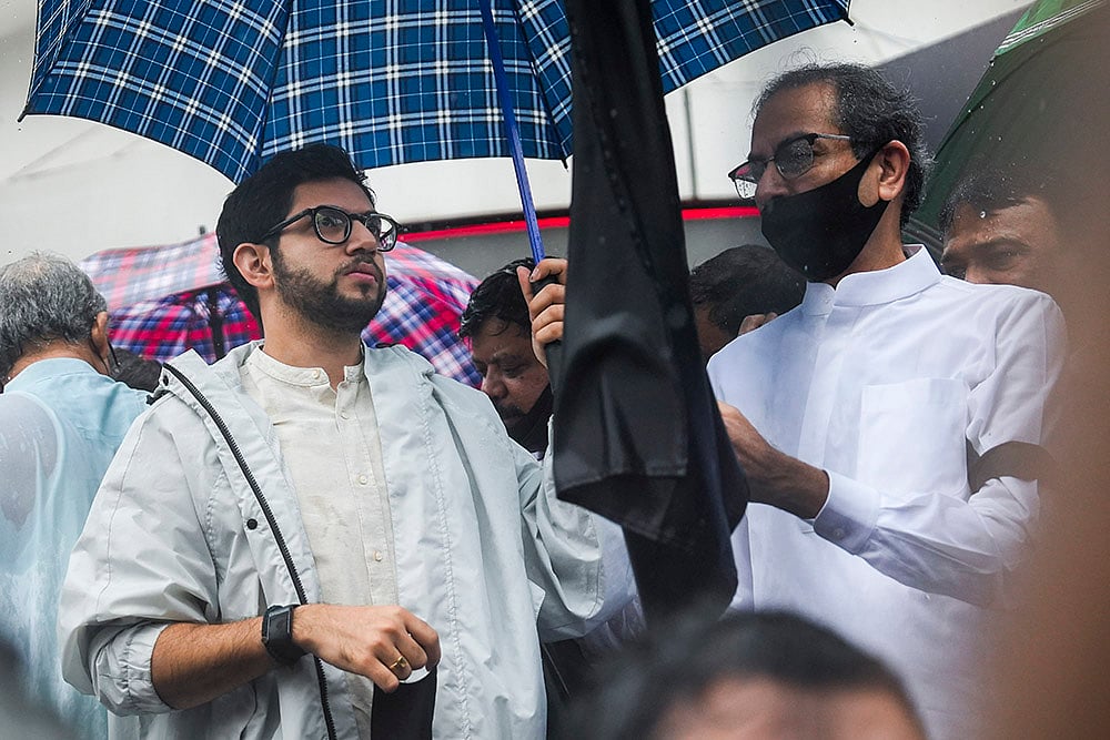  Shiv Sena (UBT) chief Uddhav Thackeray, party leader Aaditya Thackeray - | Photo: PTI/Kunal Patil